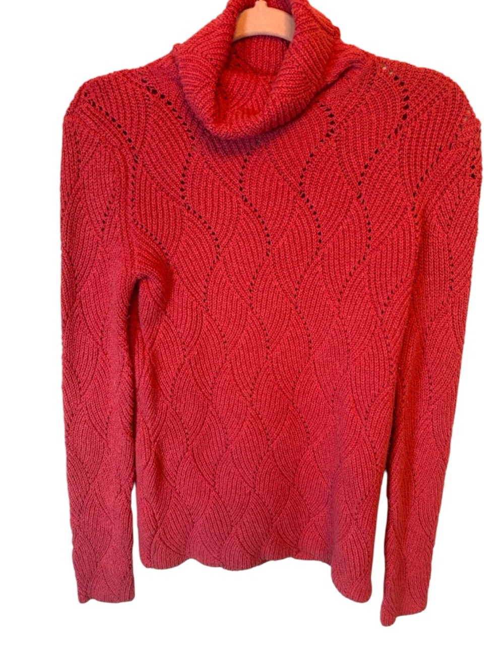 Sundance Pink / Red Cable Knit Turtleneck knit Sweater cotton blend Size Small